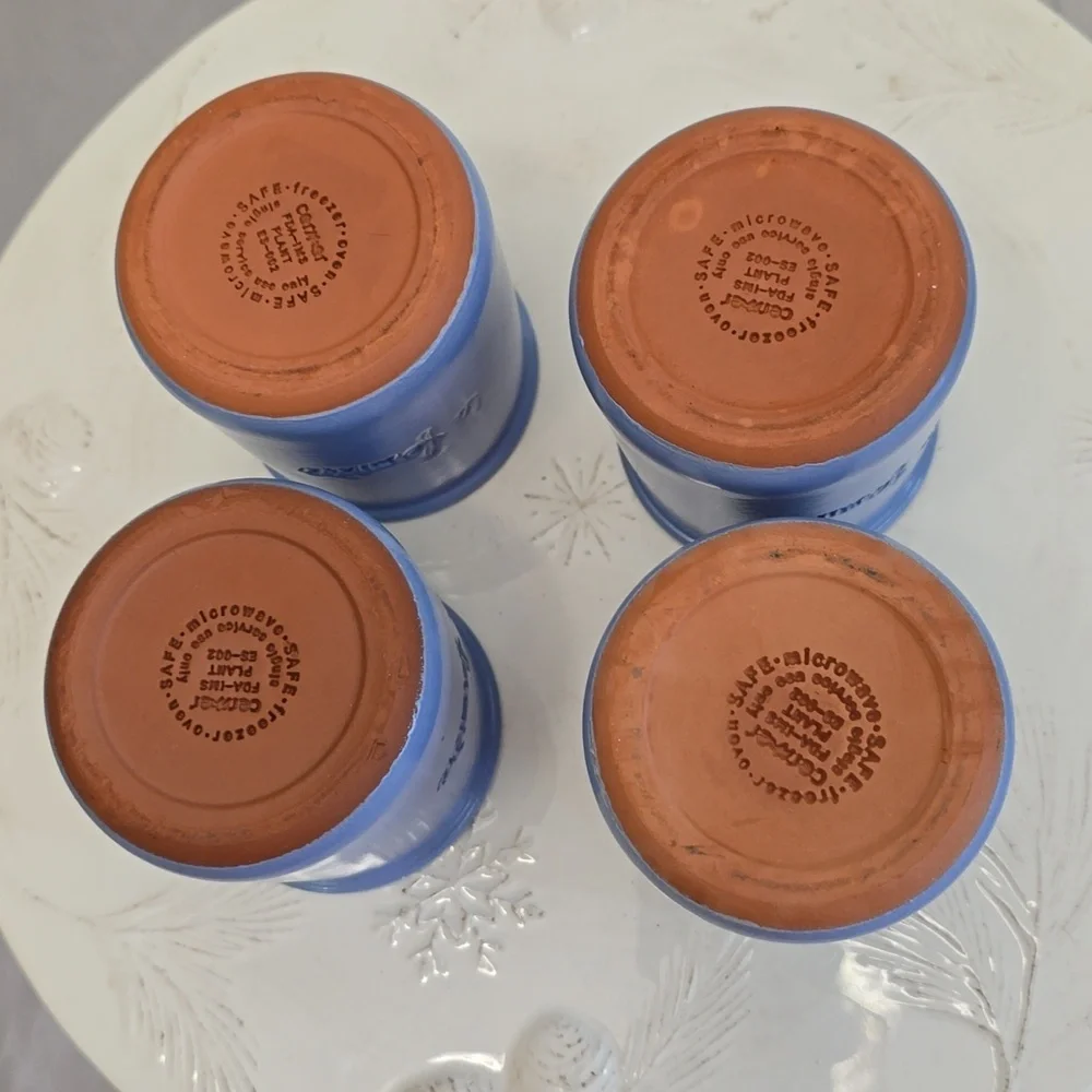 Set Of 4 La Fermiere Yogurt Terrracotta Pots Perwinkle Blue